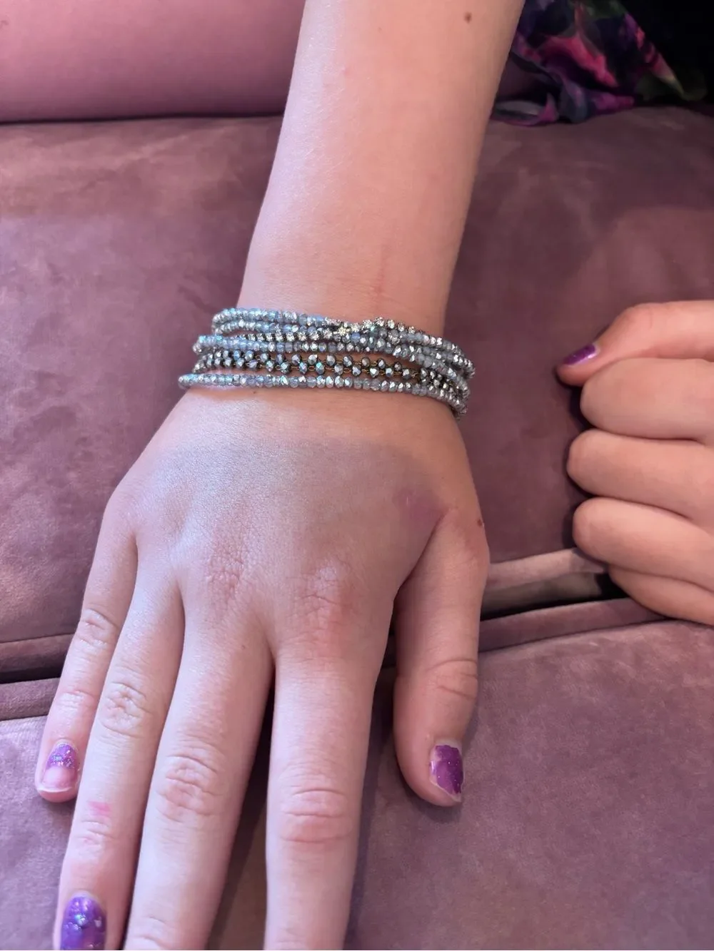 Delicate Light Blue Beaded Wrap Bracelet - Magnetic Close. Boho Aesthetic